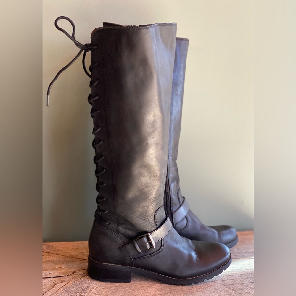 Sofft Sharnell II Tall Black Leather Adjustable Calf Moto Boots